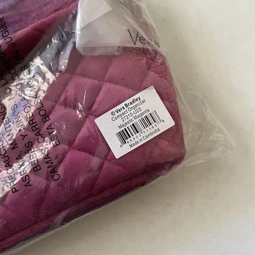 Vera Bradley Majestic Magenta Velvet Zip Closure Travel Compact Organizer NWT